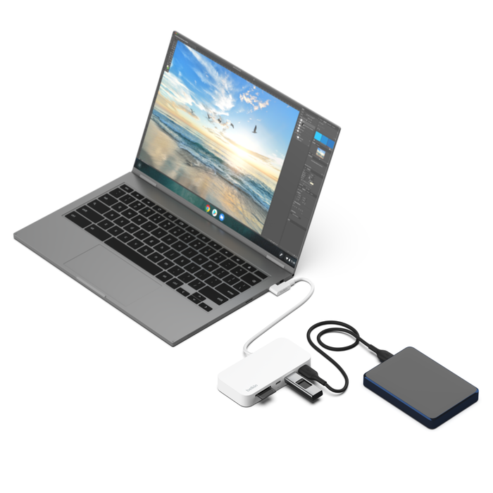 Hub USB-C® multiport 6-en-1 avec support, Blanc, hi-res